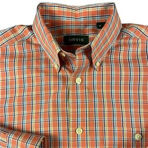 ORVIS MEN'S LONG SLEEVE PINK BLUE PLAID MEDIUM SHIRT WRINKLE FREE COTTON PREPPY